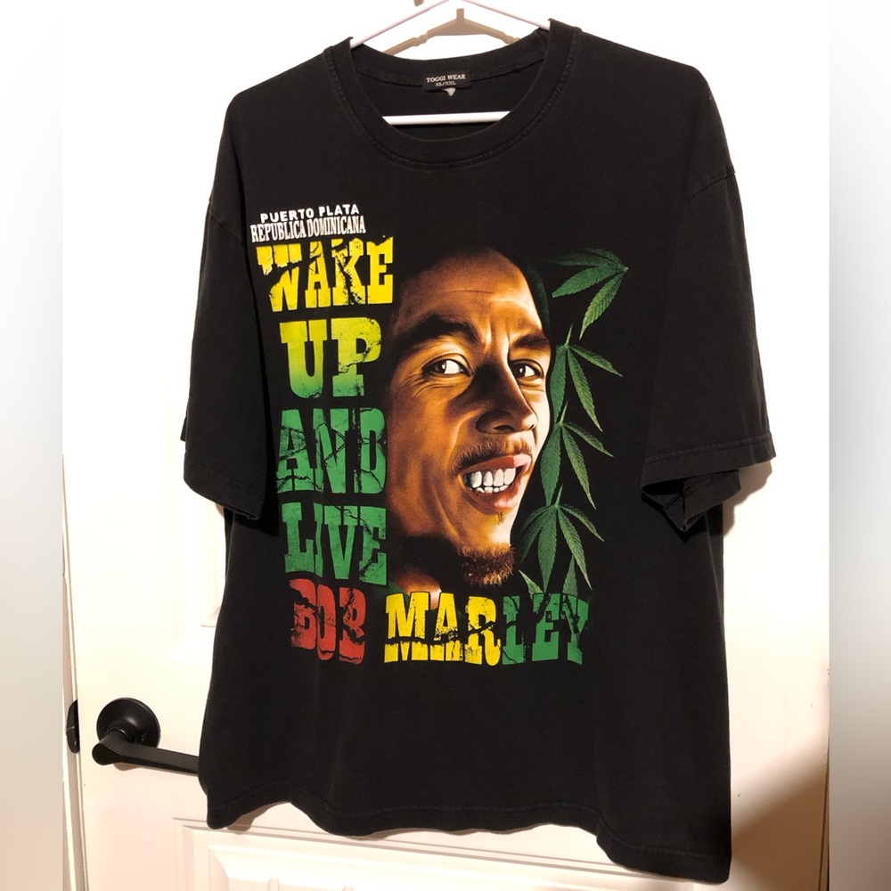 Bob Marley black rock tee Reggae music t-shirt two sided Vibrant colours! XL ❤️💛